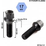 Kolový šroub M14x1,5x43 koule R14, klíč 17, S17D43R14-ZNNI; černý, výška 65