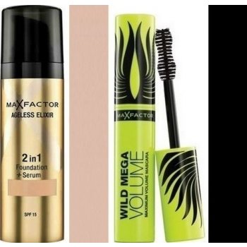 Max Factor Ageless Elixir make-up 2v1 50 Natural 30 ml + Max Factor Wild Mega Volume řasenka black 11 ml dárková sada