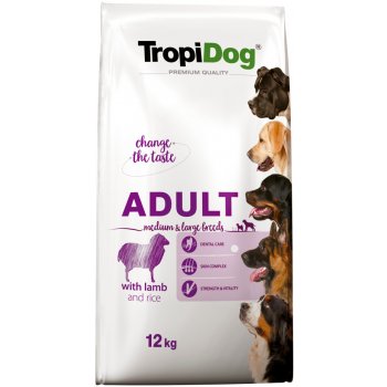TropiDog Premium Adult Medium & Large BREEDS s jehněčím a rýží 12 kg