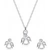 Šperky eshop dvojset ze stříbra náušnice a náhrdelník vykrajovaný andílek s čirým zirkonem R24.07