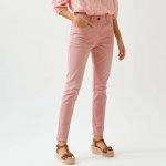 Úzké kalhoty s vysokým pasem malá výška postavy růžové dřevo – Zboží Dáma