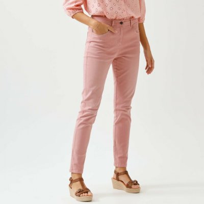 Úzké kalhoty s vysokým pasem malá výška postavy růžové dřevo – Zboží Dáma