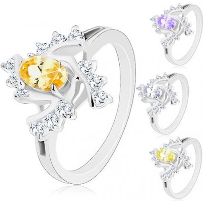Šperky eshop Třpytivý prsten s rozdělenými rameny barevný ovál čiré spirálovité linie R41.28 Světle žlutá – Zboží Mobilmania