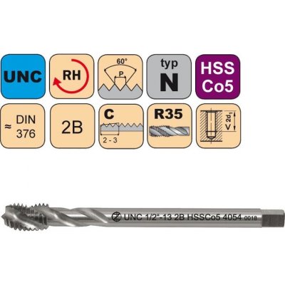 NÁSTROJE CZ Závitník strojní UNC 1 1/8-7 2B HSSCo5 DIN 376 RSP35 - 4054 - CZZ4054-UNC-1-1/8"-7-2B – Hledejceny.cz