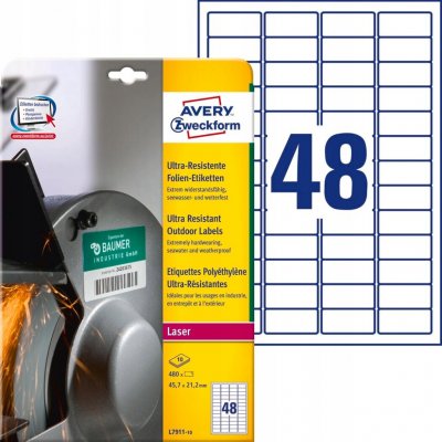 Avery Zweckform Etikety pro laser 10 listů A4 bílé 45,7 x 21,2 mm ultra odolné vůči počasí L7911-10 – Zboží Dáma