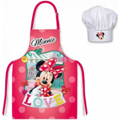 Euroswan Dětská dívčí zástěra s kuchařskou čepicí Minnie Mouse Disney motiv LOVE