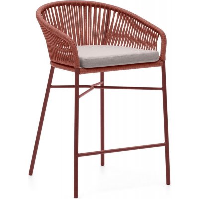 Kave Home Yanet, 85 cm Zahradní barová židle s výpletem terakota – Zboží Mobilmania