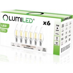 Lumiled 6x LED žárovka E14 7W = 60W 4000K Svíčka FILAMENT