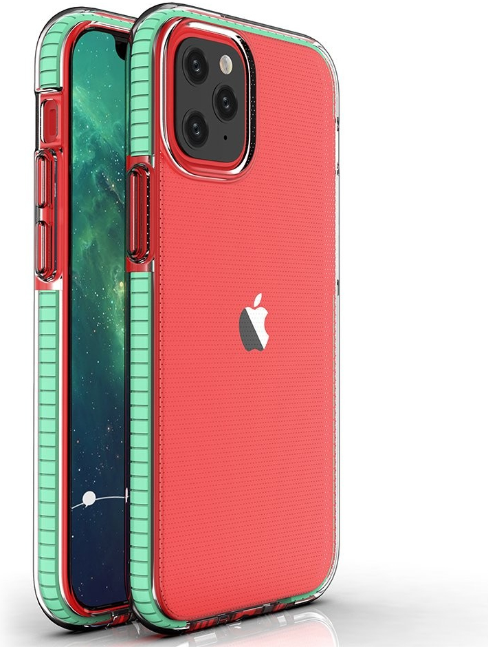 Pouzdro Mezamo Spring Case clear TPU gel protective cover with colorful frame for iPhone 12 Pro / iPhone 12 mint