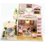 Aga Domeček pro panenky dvoupatrový dřevěný model k sestavení LED diody – Zboží Dáma