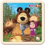 Bino dřevěné puzzle Máša a medvěd s myškou 4 dílky – Zboží Dáma