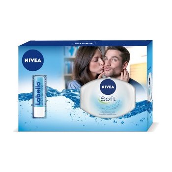 Nivea Labello Hydro Care hydratační balzám na rty 4,8 g + Soft svěží hydratační krém 250 ml dárková sada