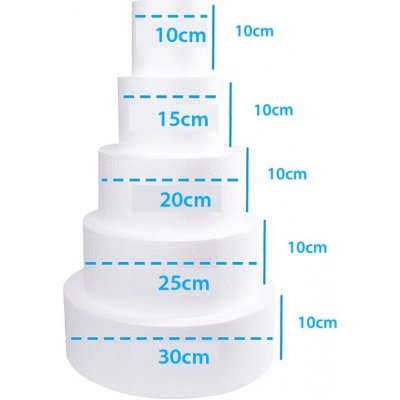 Polystyrenový Dortový korpus I polystyren 5 pater I Ø 30, 25, 20 a 10 cm I výška 50 cm I dutý, barva bílá – Zboží Mobilmania
