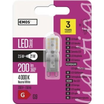 Emos LED žárovka Classic JC A++ 2,5W G9 neutrální bílá