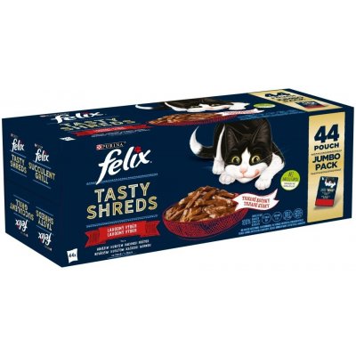 FELIX TASTY SHREDS hovězí kuře kachna krůta ve šťávě 44 x 80 g – Zbozi.Blesk.cz