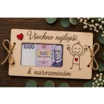 Dekorace z Řečice Přání dřevěné na bankovku k narozeninám panáček ♥️ – Hledejceny.cz