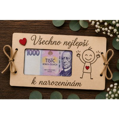 Dekorace z Řečice Přání dřevěné na bankovku k narozeninám panáček ♥️ – Hledejceny.cz