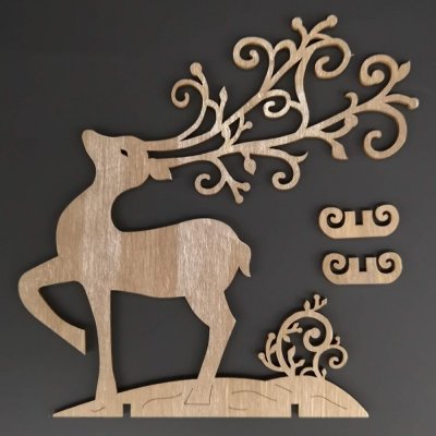 Amadea Dřevěná dekorace 3D jelen šedohnědý výška 15 cm