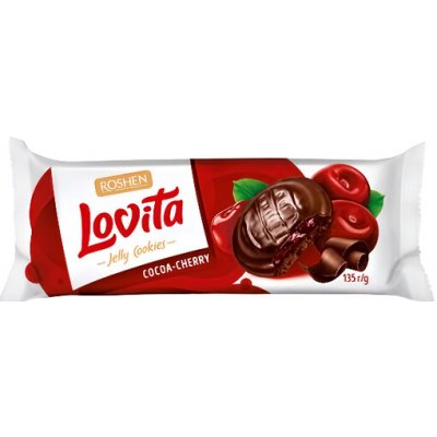 Roshen Lovita kakaové piškoty v čokoládě s želé s višňovou příchutí 135 g – Zboží Dáma