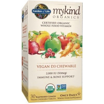 Garden of Life Mykind Organics Chewable Vegan D3 s příchutí maliny a citrónu, 30 tablet