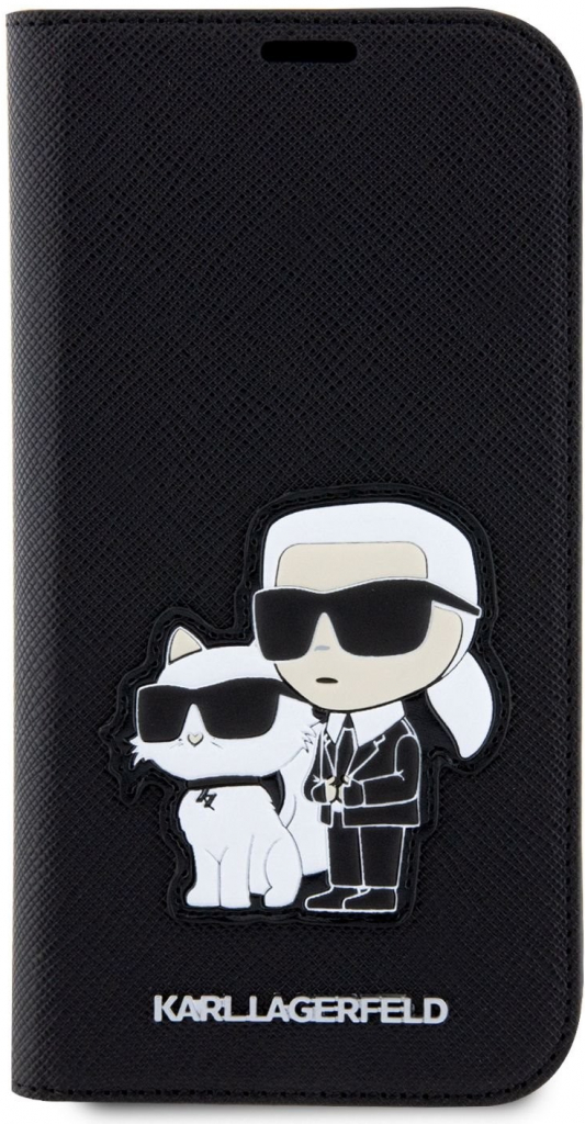 Pouzdro Karl Lagerfeld PU Saffiano Karl and Choupette NFT Apple iPhone 13 černé