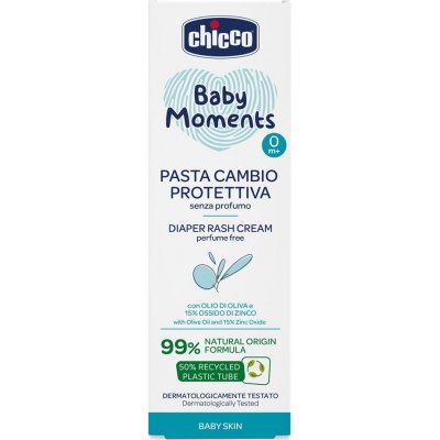 CHICCO Krém na dětský zadeček Baby Moments bez parfému s 99% přírodních složek 100 ml, 0m+ – Zboží Dáma