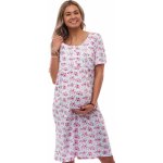 Těhotenská a kojicí noční košilka s růžovým květinovým vzorem a knoflíčky 1C4035 bílá – Sleviste.cz