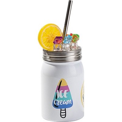 Mason Jar s brčkem bílý a ozdobným víčkem Led a citron sublimace termotransfer 500 ml