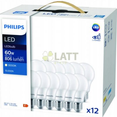 Philips 12x LED žárovka E27 8W 806lm 3000K – Hledejceny.cz