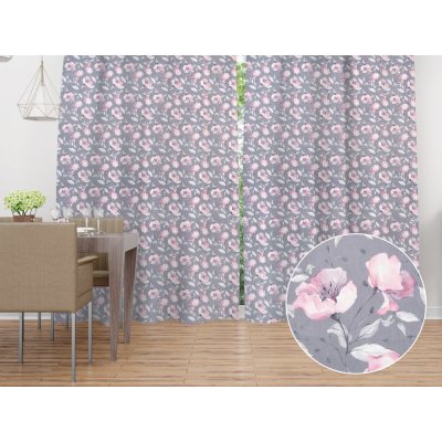 Biante Sametový závěs Tamara TMR-013 Růžové květy na šedém 145x190 cm – Hledejceny.cz