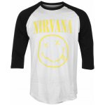 Tričko pánské s 3/4 rukávem Nirvana yellow Smiley Wht/BL Raglan Rock Off NIRVRAG04WB – Zbozi.Blesk.cz