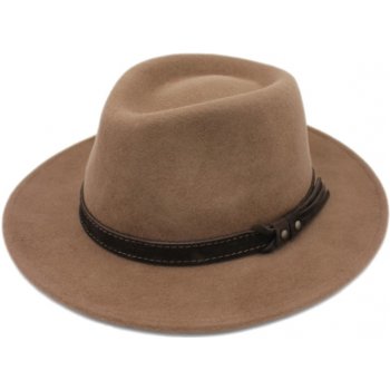 Fiebig Headwear since 1903 Cestovní voděodolný klobouk vlněný s koženou stuhou širák tmavě béžový