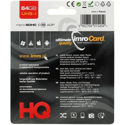 IMRO microSDXC Class 10 64 GB 34216 – Zboží Mobilmania