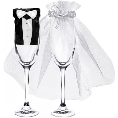 PartyDeco Svatební oblečení na sklenice Ženich s nevěstou – Zboží Mobilmania