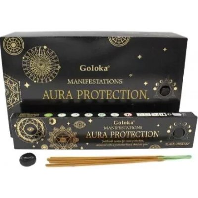 Goloka Vonné tyčinky Manifestations Aura Protection Gemstone Ochrana aury s černým obsidiánem 10 ks – Sleviste.cz