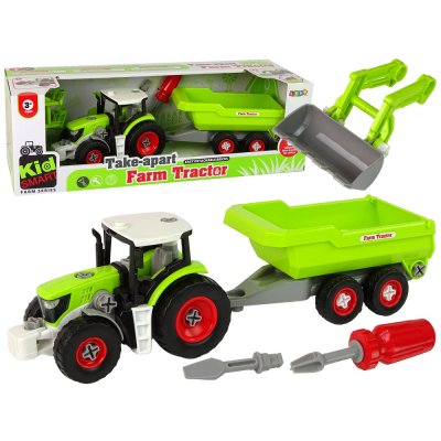 LEANToys Dětský traktor s přívěsem na demontáž zelený