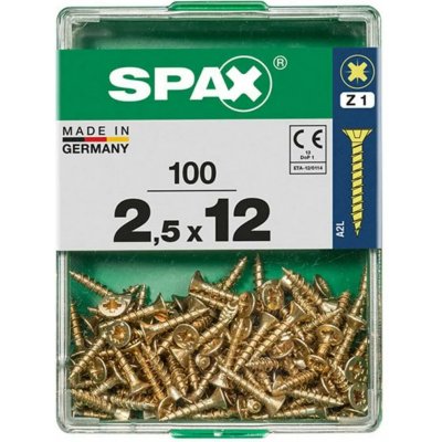 Spax Uni vrut zápust.hlava PZ/Z1, S-CUT plný závit, Yellox, 2,5 x 12 mm, 100 ks – Hledejceny.cz
