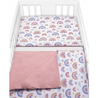 Baby Nellys Bavlněné povlečení do postýlky Duha s potiskem pudrová 120 x 90 cm – Sleviste.cz