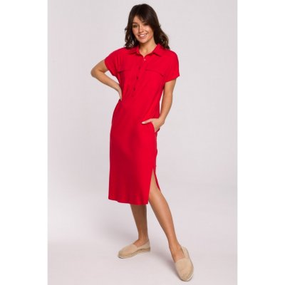 B222 Safari šaty s kapsami s klopou červená – Zboží Mobilmania