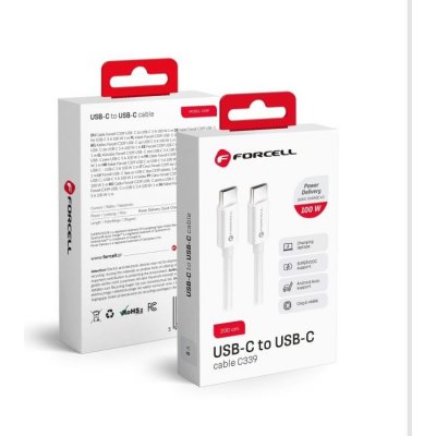 Levné Kryty Datový kabel FORCELL USB-C / USB-C QC4.0 5A/20V PD 100W C339 2m bílý – Zbozi.Blesk.cz