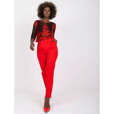 Italy Fashion Elegantní kalhoty s páskem červené – Zboží Mobilmania