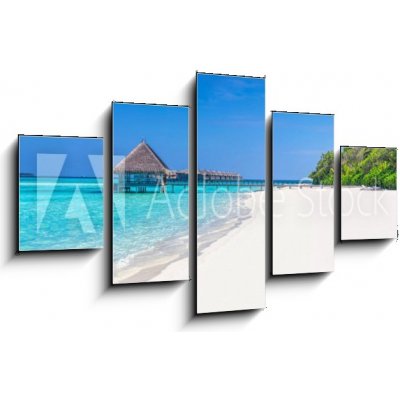 Obraz 5D pětidílný - 125 x 70 cm - Panorama of wide sandy beach on a tropical island in Maldives Panorama široké písečné pláže na tropickém ostrově na Maledivách