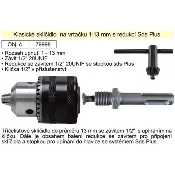 Sklíčidlo na vrtačku klasické 1-13 mm s redukcí Sds Plus