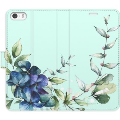 Pouzdro iSaprio Flip s kapsičkami na karty - Blue Flowers Apple iPhone 5 / 5S / SE – Zbozi.Blesk.cz