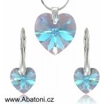 Swarovski stříbrná sada náušnice a přívěsek s řetízkem modré srdce srdíčko 39003.3 Aquamarine modrá světlá azurová nebeská – Zboží Dáma