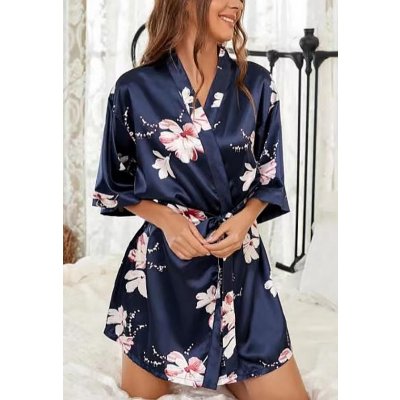 Beatris collection Saténový župan kimono Blue Modrá – Zboží Mobilmania