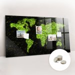 tulup Magnetická Tabule na Zeď Skleněná - Memo Board Kleněnou Přední Stranou - 5 magnetů v balení - 120 x 60 cm - Mapa světa – Zboží Mobilmania