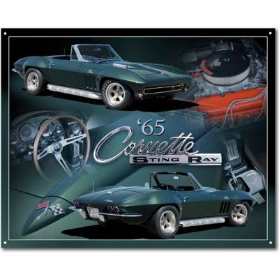 Plechová cedule Chevrolet Corvette 1965 Stingray 30 cm x 38 cm – Zboží Mobilmania