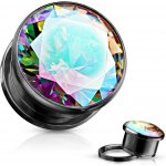 Šperky Eshop tunel do ucha z oceli kulatý duhový zirkon černý lesklý povrch PVD C35.11 : – Hledejceny.cz