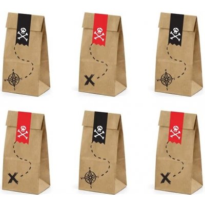 PartyDeco PartyDeco Papírové sáčky na sladkosti - Piráti 6 ks – Zboží Dáma